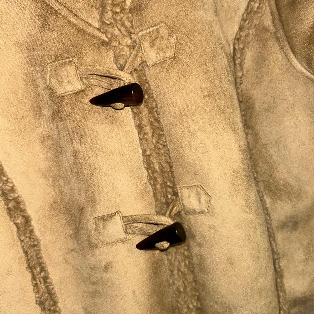 L. L Bean Tan Teddy Toggle Coat with Sherpa Trim